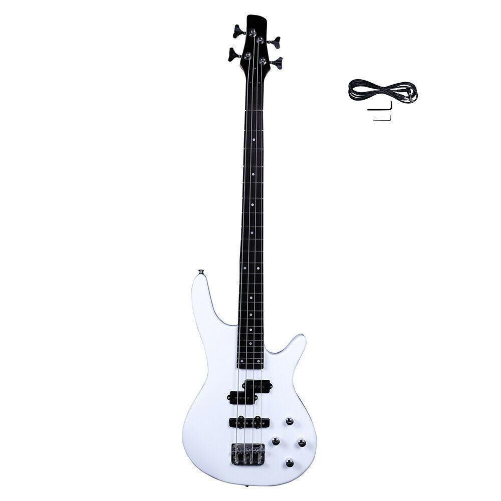 Color:White:School Band Basswood 24 Frets Right Handed 4 Strings Electric Bass Guitar