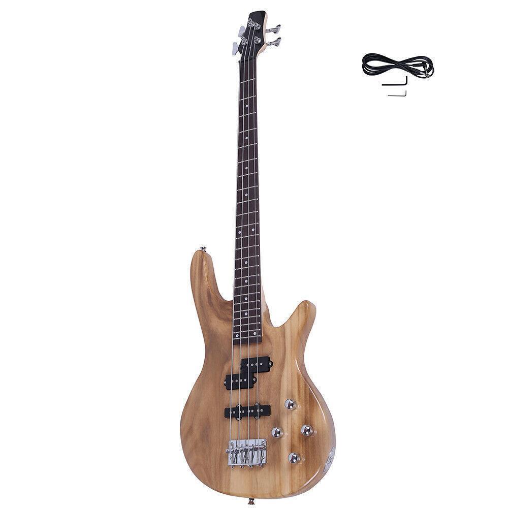 Color:Natural Wood:School Band Basswood 24 Frets Right Handed 4 Strings Electric Bass Guitar