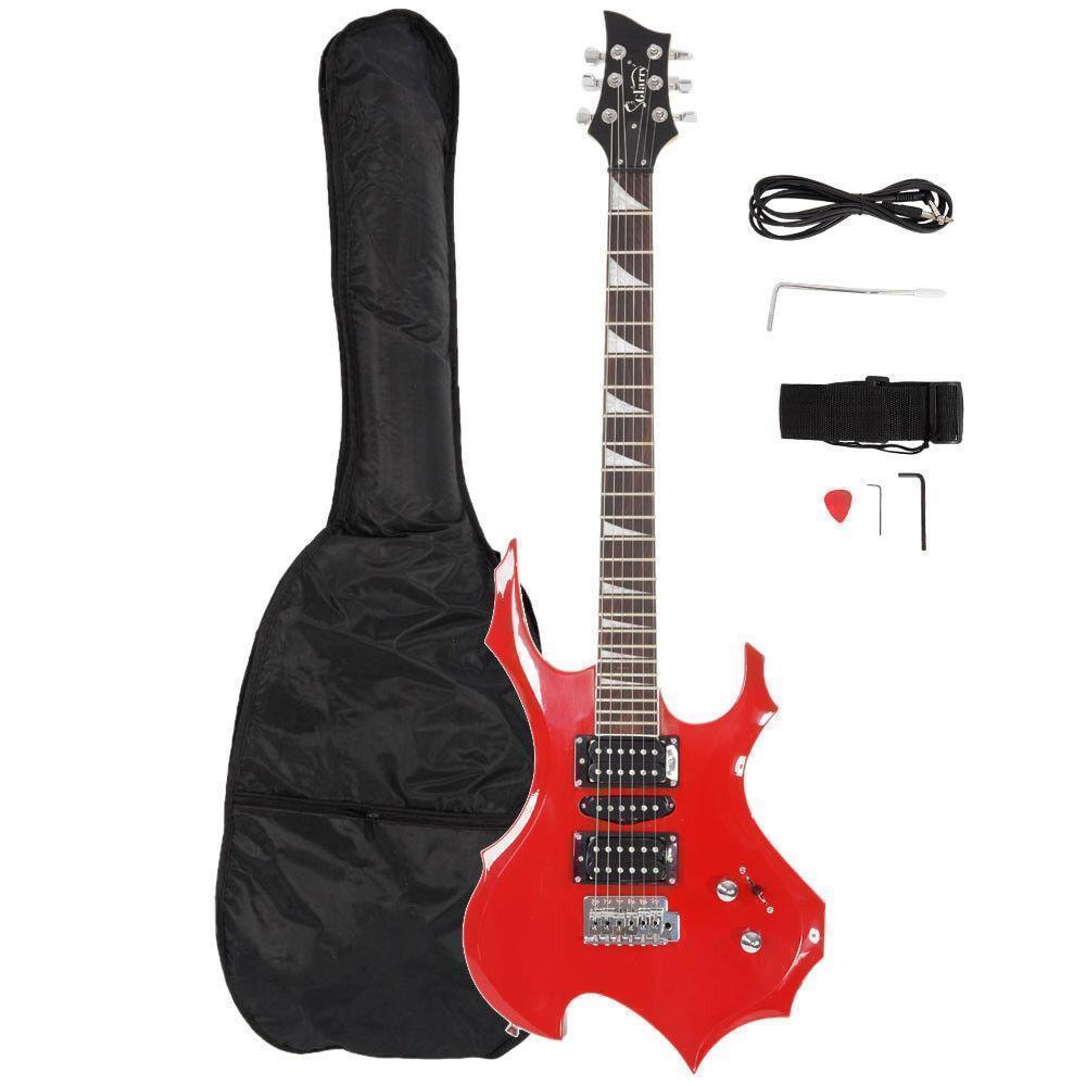 Color:Red:Burning Fire Style Beginner Electric Guitar w/Bag Pick Strap&Accessories