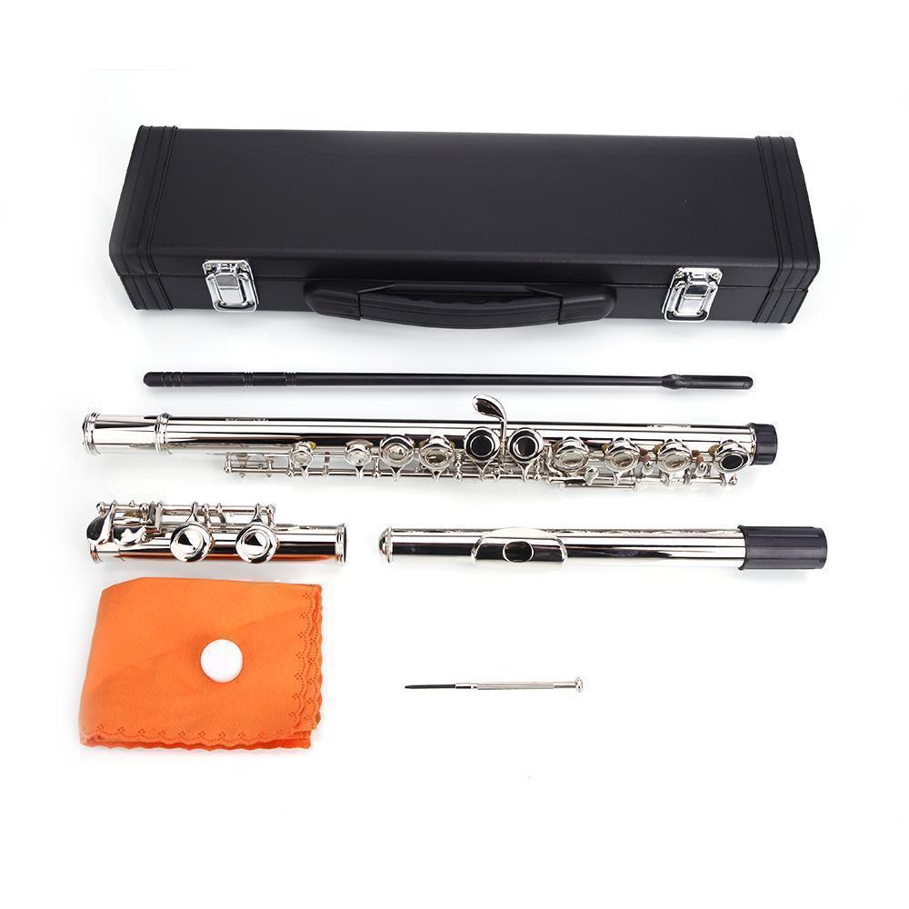 Color:Silver(with E key):16 Hole C Flute for Student Beginner School Band w/ Case Screwdriver Lubricant