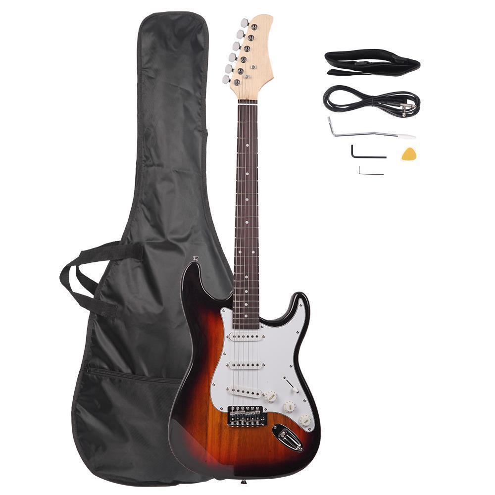 Color:Sunset:Full Size Basswood Electric Guitar+Strap+Cord+Gigbag Beginner  Christmas Gift
