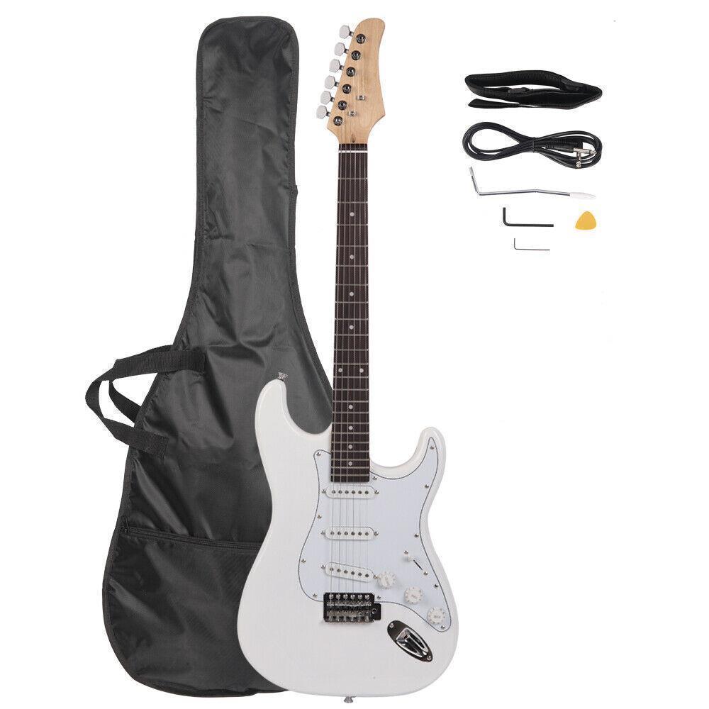 Color:White:Full Size Basswood Electric Guitar+Strap+Cord+Gigbag Beginner  Christmas Gift