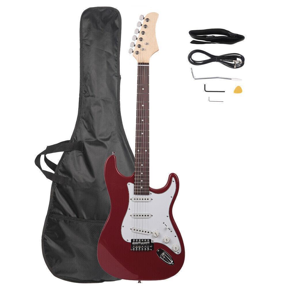 Color:Rosy:Full Size Basswood Electric Guitar+Strap+Cord+Gigbag Beginner  Christmas Gift