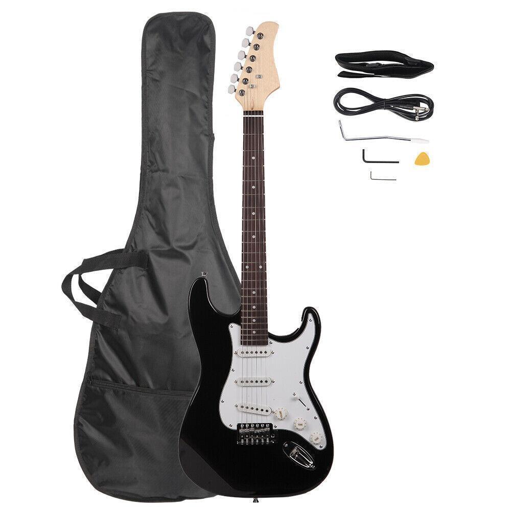 Color:Black:Full Size Basswood Electric Guitar+Strap+Cord+Gigbag Beginner  Christmas Gift