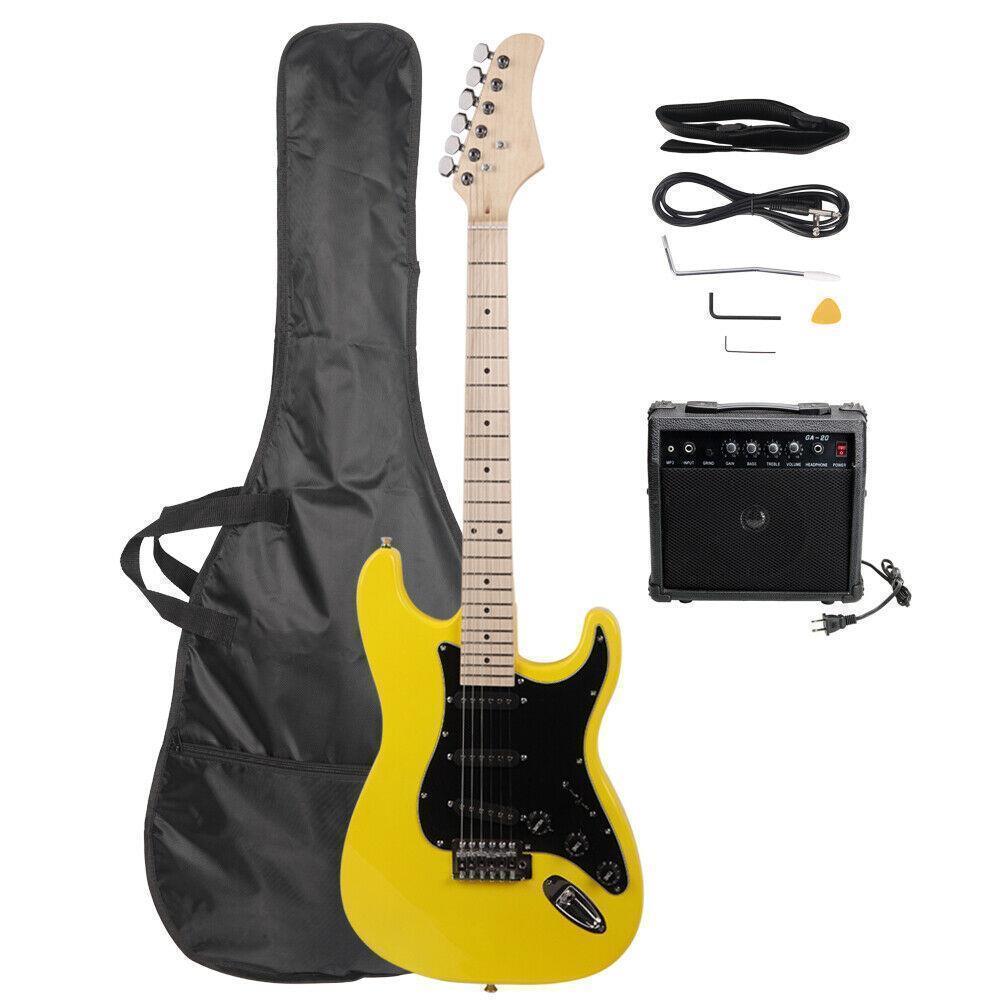 Color:Yellow:Full Size Electric Guitar + 20 Watt Amp + Gig Bag Case + Guitar Strap Beginners