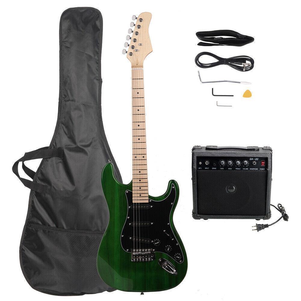 Color:Green:Full Size Electric Guitar + 20 Watt Amp + Gig Bag Case + Guitar Strap Beginners