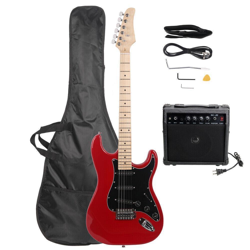 Color:Red:Full Size Electric Guitar + 20 Watt Amp + Gig Bag Case + Guitar Strap Beginners