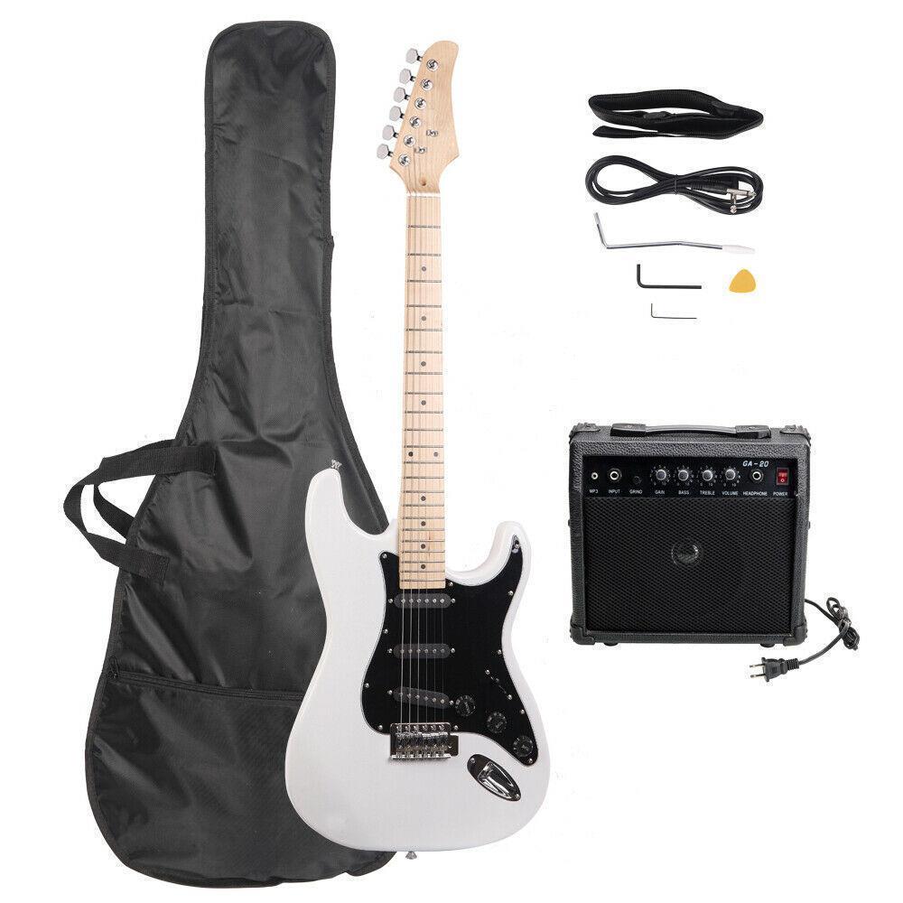 Color:White:Full Size Electric Guitar + 20 Watt Amp + Gig Bag Case + Guitar Strap Beginners
