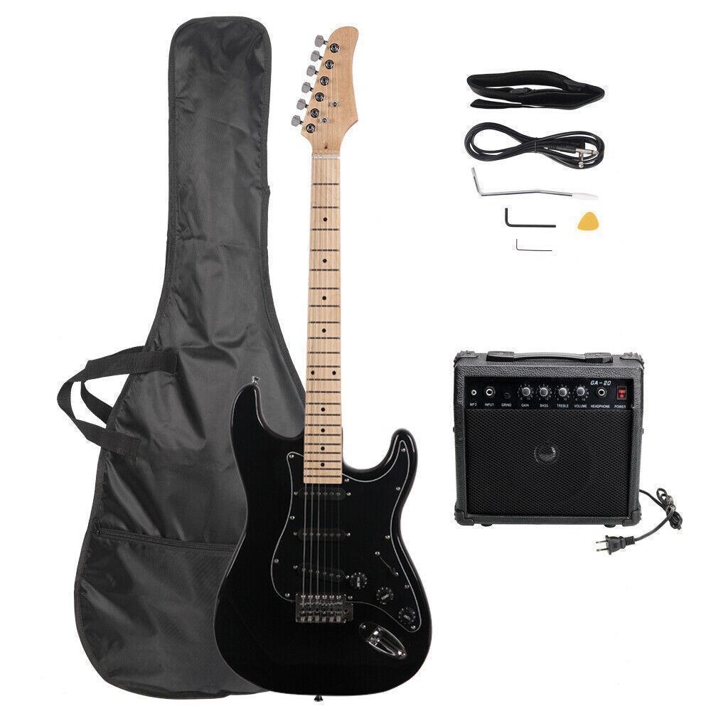 Color:Black:Full Size Electric Guitar + 20 Watt Amp + Gig Bag Case + Guitar Strap Beginners