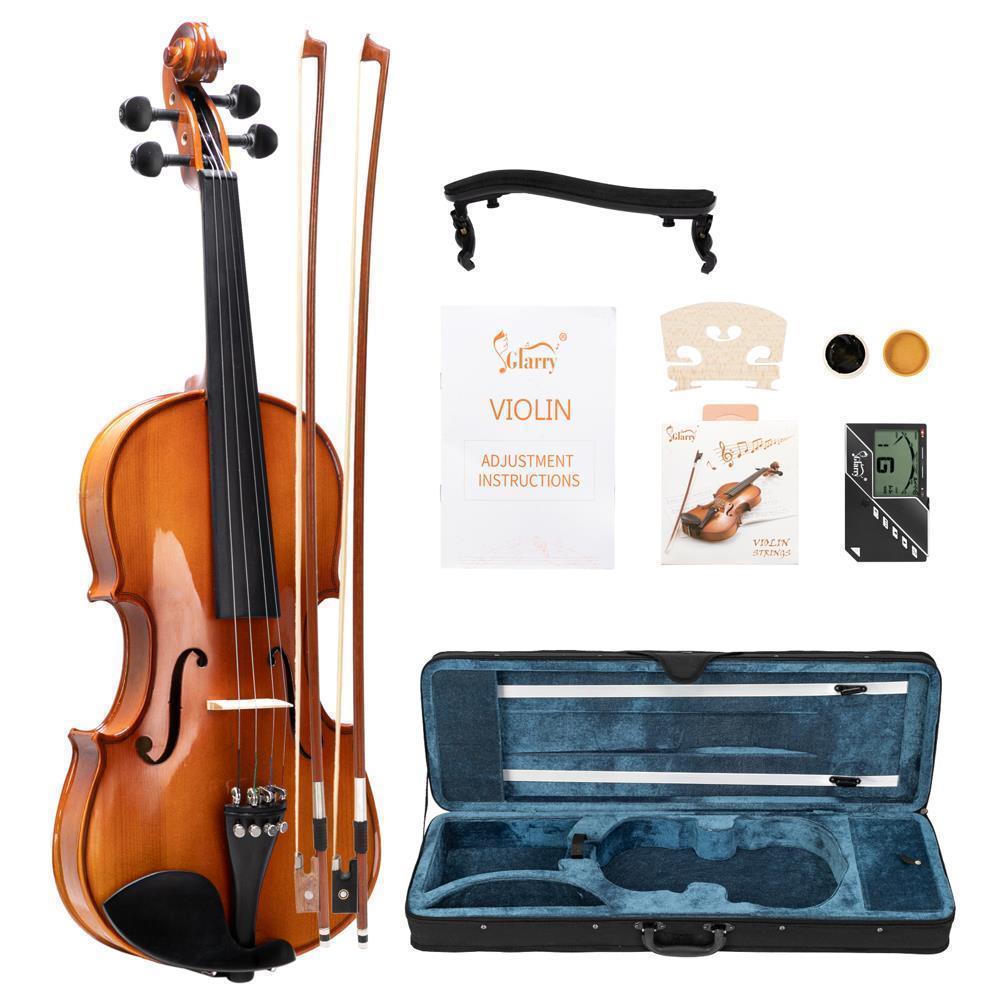 color:GV402 Natural Varnish:Glarry 4/4 3/4 1/2 1/4 1/8 Size Acoustic Violin Fiddle with Case Bow Rosin