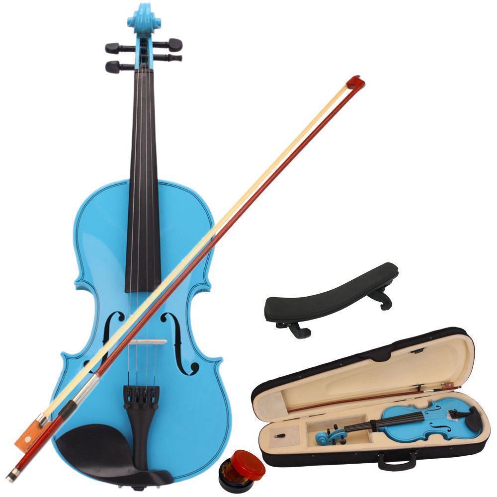 color:Sky Blue+Shoulder rest:Glarry 4/4 3/4 1/2 1/4 1/8 Size Acoustic Violin Fiddle with Case Bow Rosin