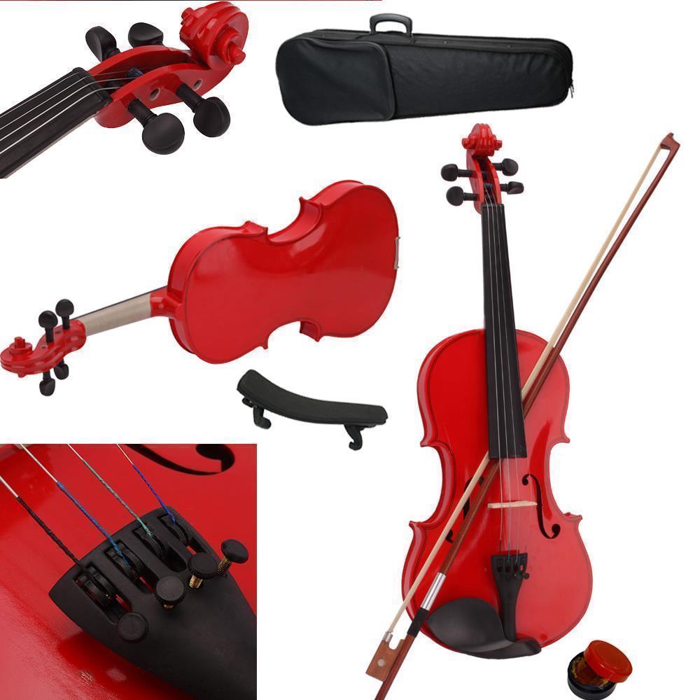 color:Red+Shoulder rest:Glarry 4/4 3/4 1/2 1/4 1/8 Size Acoustic Violin Fiddle with Case Bow Rosin