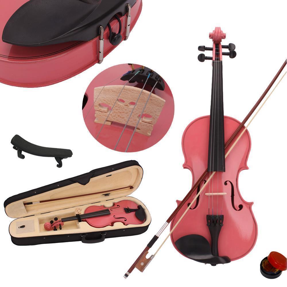color:Pink+Shoulder rest:Glarry 4/4 3/4 1/2 1/4 1/8 Size Acoustic Violin Fiddle with Case Bow Rosin