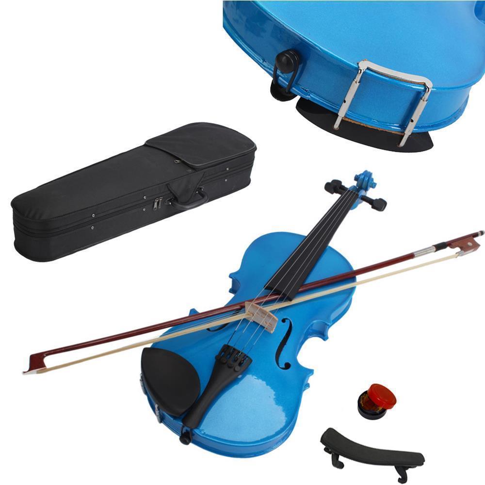 color:Dark Blue+Shoulder rest:Glarry 4/4 3/4 1/2 1/4 1/8 Size Acoustic Violin Fiddle with Case Bow Rosin