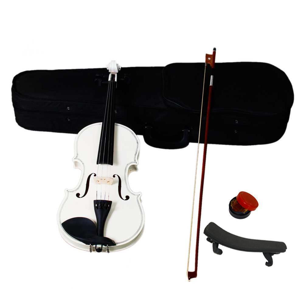 color:White+Shoulder rest:Glarry 4/4 3/4 1/2 1/4 1/8 Size Acoustic Violin Fiddle with Case Bow Rosin