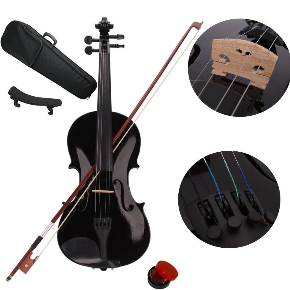 color:Black+Shoulder rest:Glarry 4/4 3/4 1/2 1/4 1/8 Size Acoustic Violin Fiddle with Case Bow Rosin
