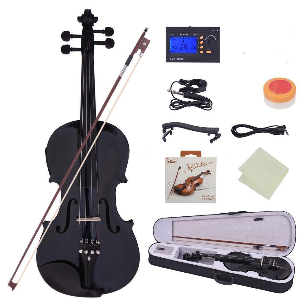 color:EQ Black Soild Wood:Glarry 4/4 3/4 1/2 1/4 1/8 Size Acoustic Violin Fiddle with Case Bow Rosin