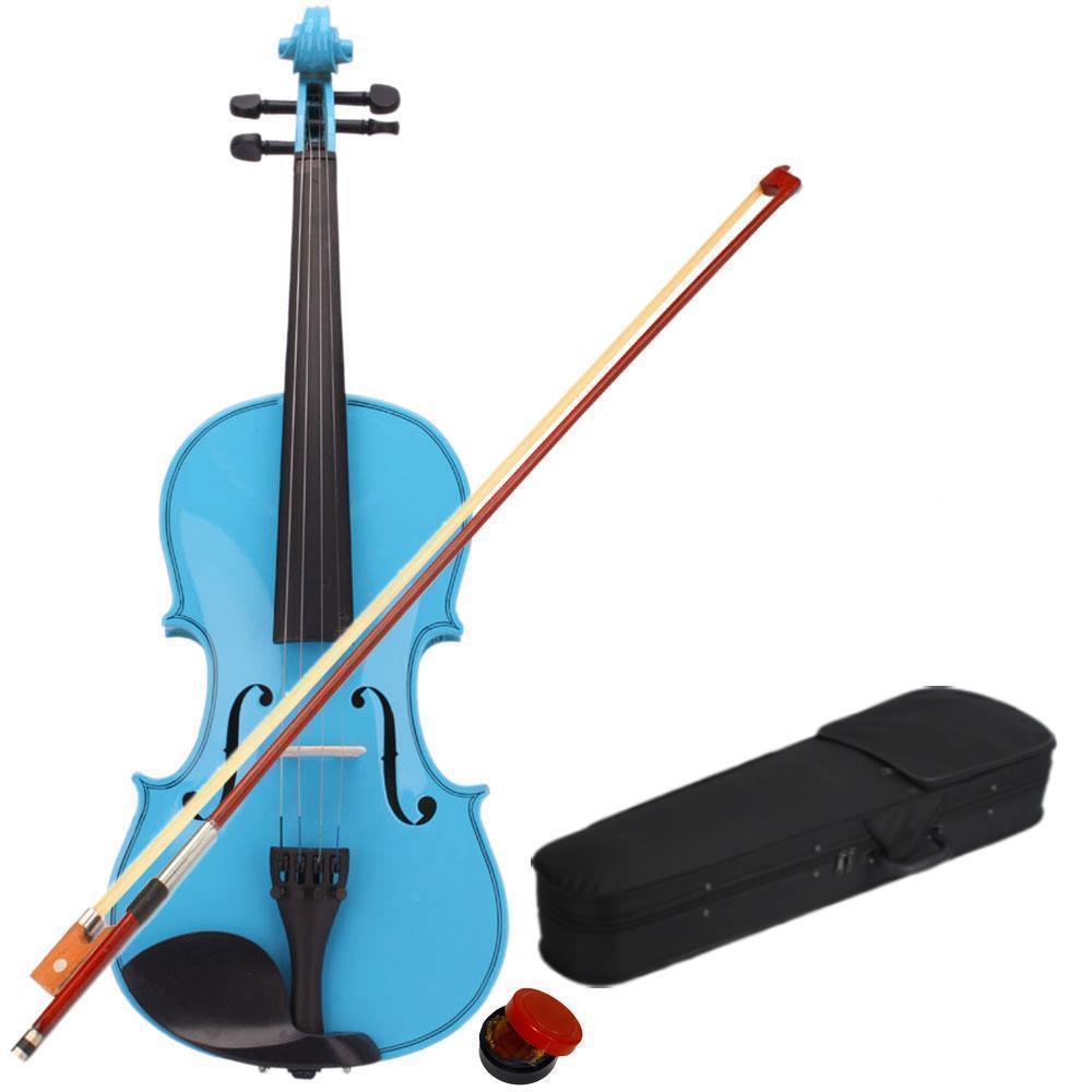 color:Sky Blue:Glarry 4/4 3/4 1/2 1/4 1/8 Size Acoustic Violin Fiddle with Case Bow Rosin