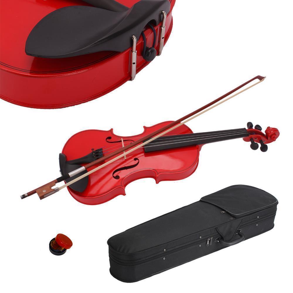 color:Red:Glarry 4/4 3/4 1/2 1/4 1/8 Size Acoustic Violin Fiddle with Case Bow Rosin
