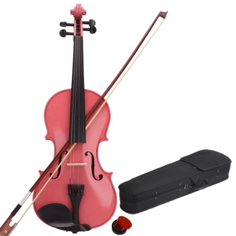 color:Pink:Glarry 4/4 3/4 1/2 1/4 1/8 Size Acoustic Violin Fiddle with Case Bow Rosin