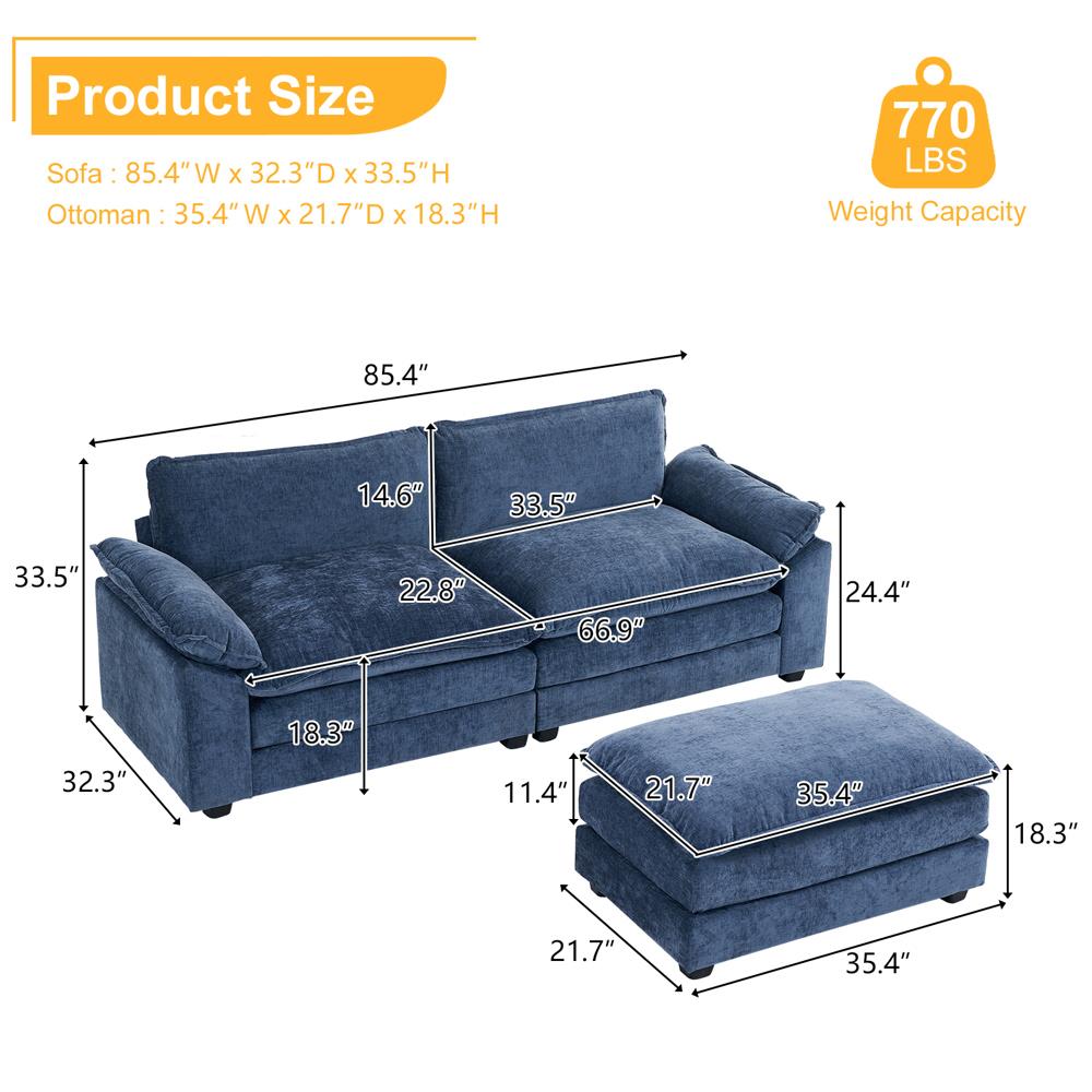 85 Inch Convertible Sectional Sofa Set 2 Seats Loveseat Sofa Couch Living Room - Picture 18 of 21