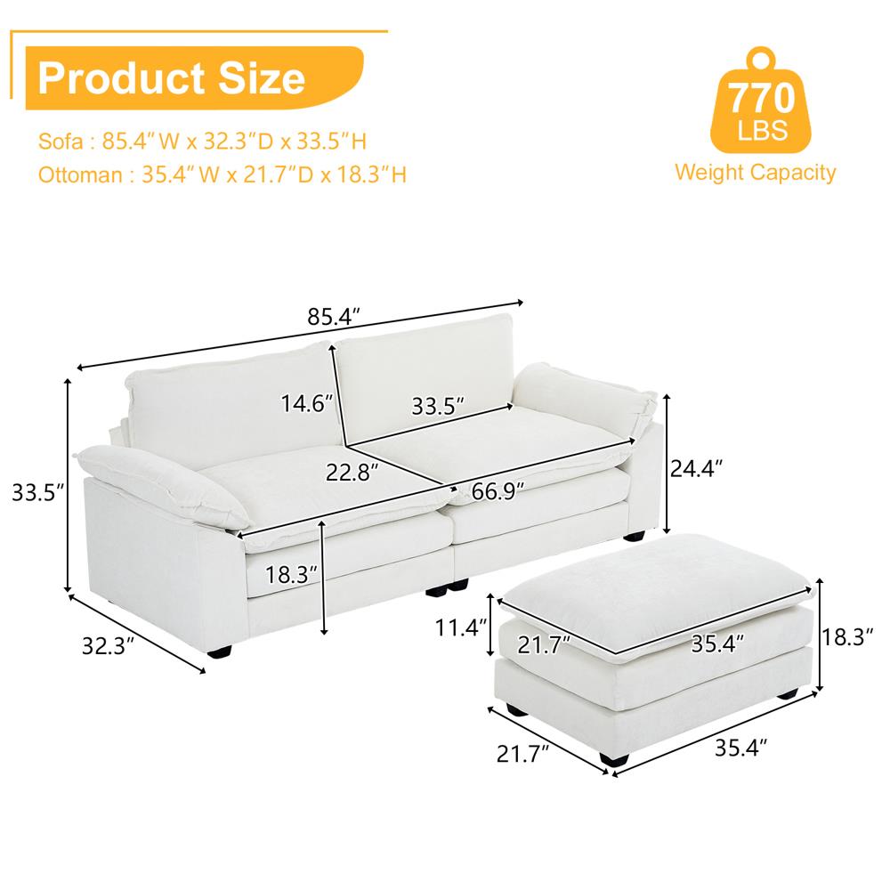 85 Inch Convertible Sectional Sofa Set 2 Seats Loveseat Sofa Couch Living Room - Picture 11 of 21