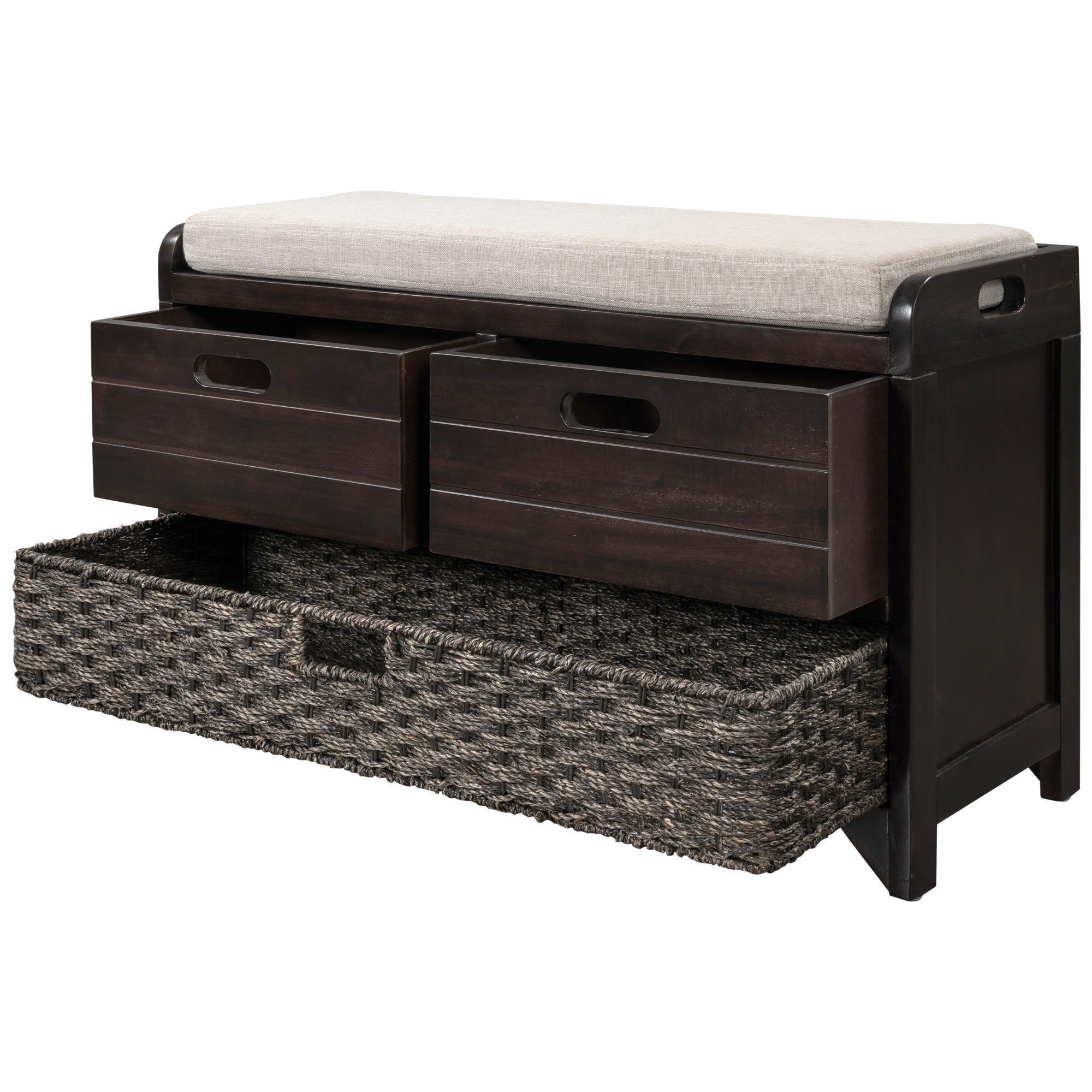 Storage Bench with Removable Basket and 2 Drawers Fully Assembled Shoe Bench