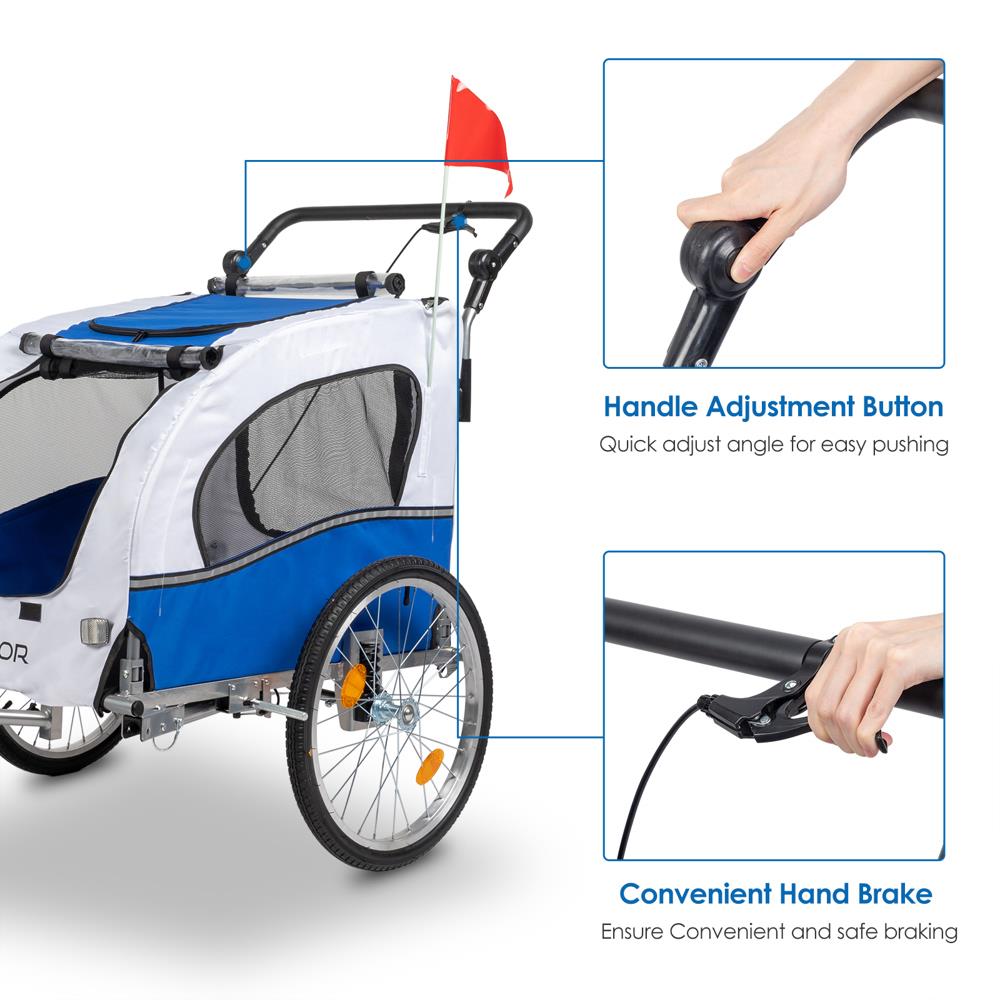 Dog Bike Trailer 2-in-1 Pet Stroller Cart Bicycle Wagon Cargo Carrier For Travel