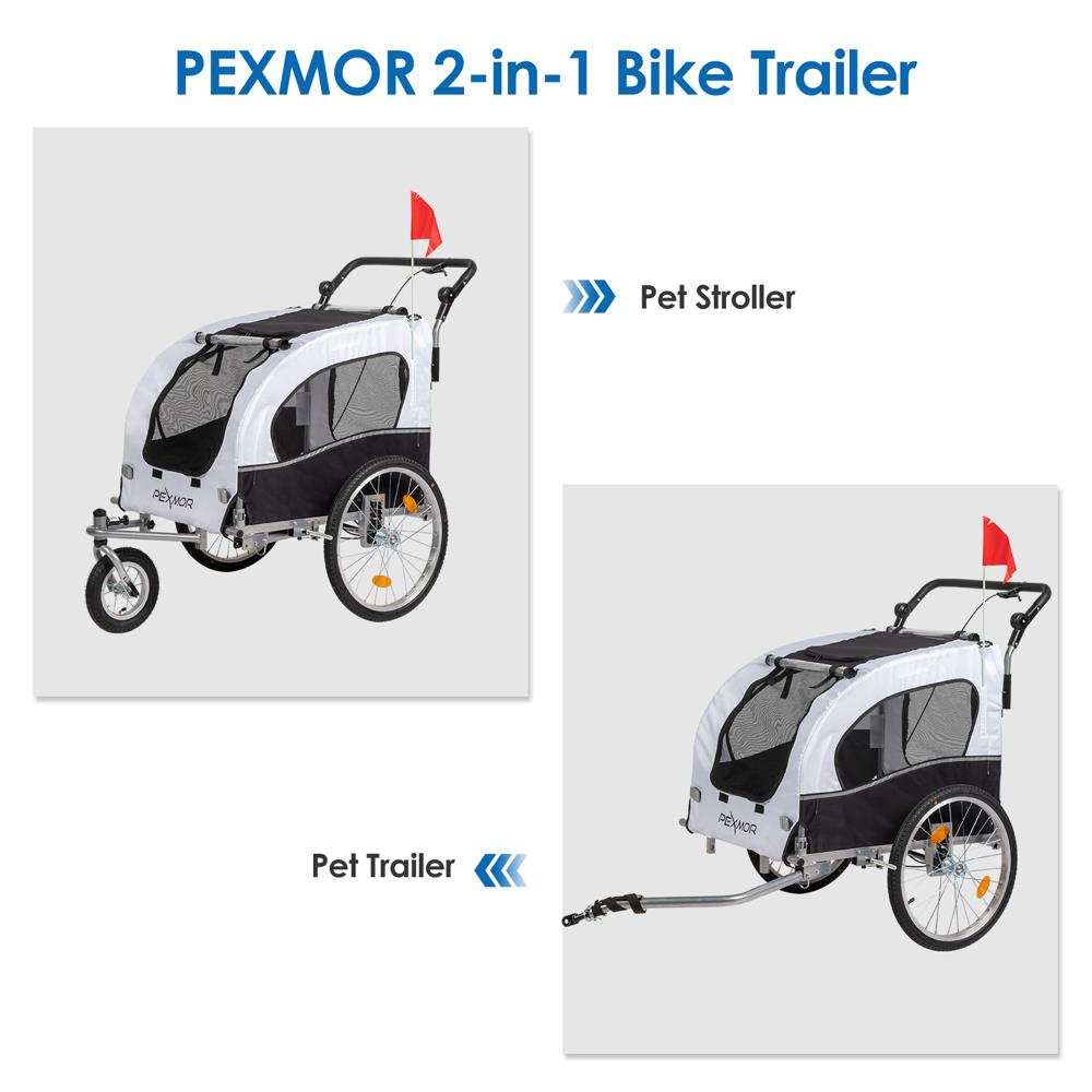 2-In-1 Dog Bike Trailer Pet Stroller Jogging Bicycle Carrier w/ Universal  Wheel