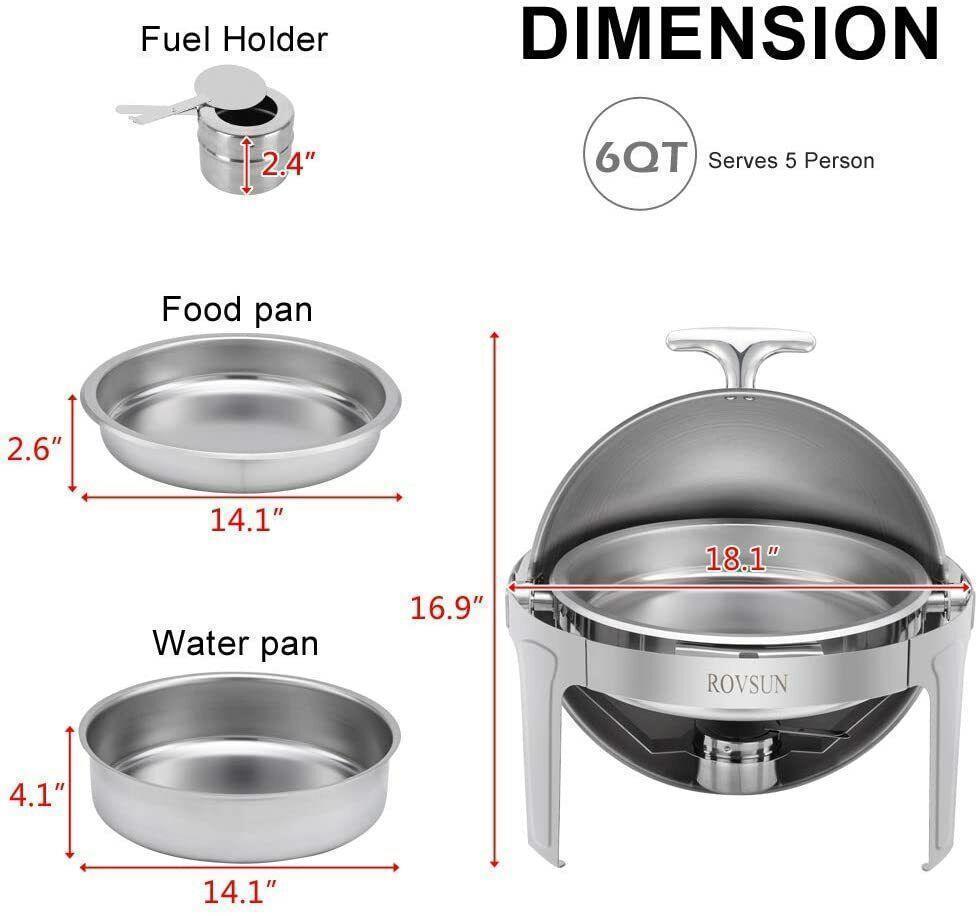 2 Packs Catering Stainless Steel Chafer Chafing Dish Buffet Set Roll Top 6 Quart - Picture 20 of 21