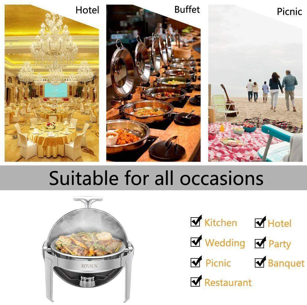2 Packs Catering Stainless Steel Chafer Chafing Dish Buffet Set Roll Top 6 Quart - Picture 16 of 21