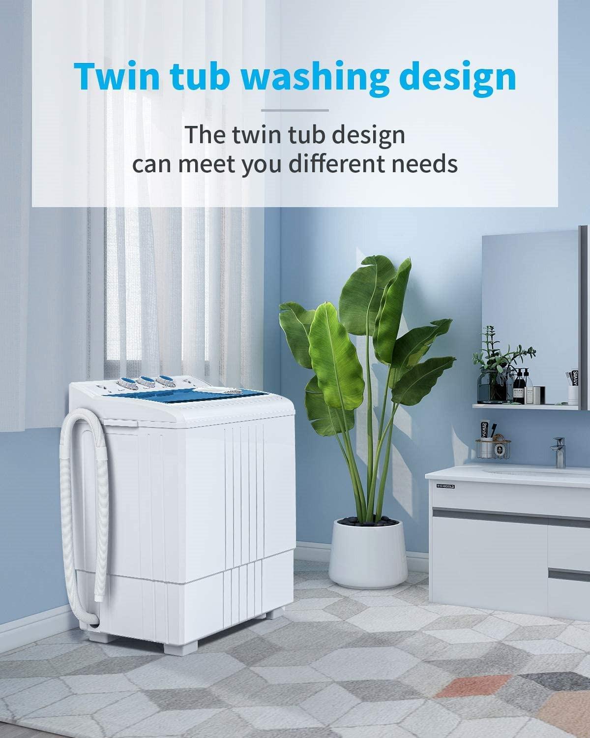 21LBS Portable Washing Machine, Mini Compact Twin Tub Washer and Spin Dryer