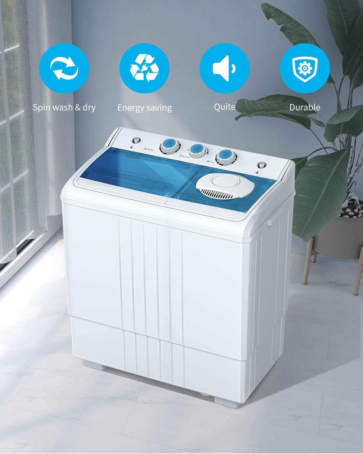 21LBS Portable Washing Machine, Mini Compact Twin Tub Washer and Spin Dryer