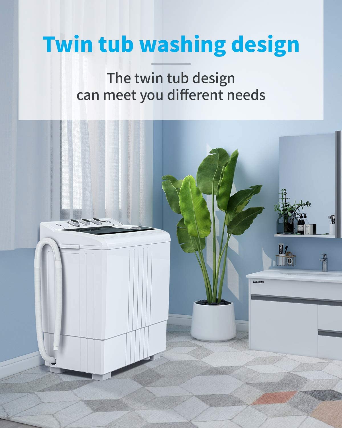 21LBS Portable Washing Machine, Mini Compact Twin Tub Washer and Spin Dryer