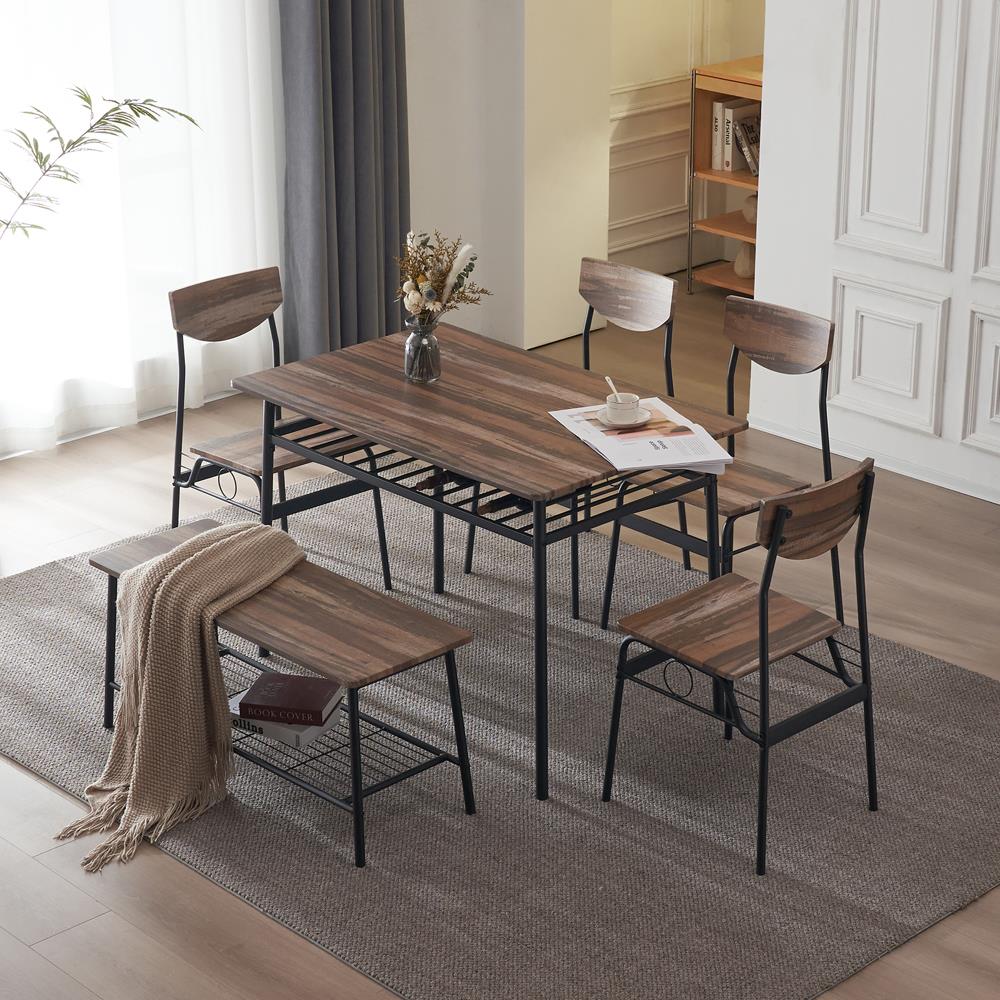6 Piece Dining Set Table 4 Chairs 1 Bench Kitchen Room Furniture - Picture 7 of 19