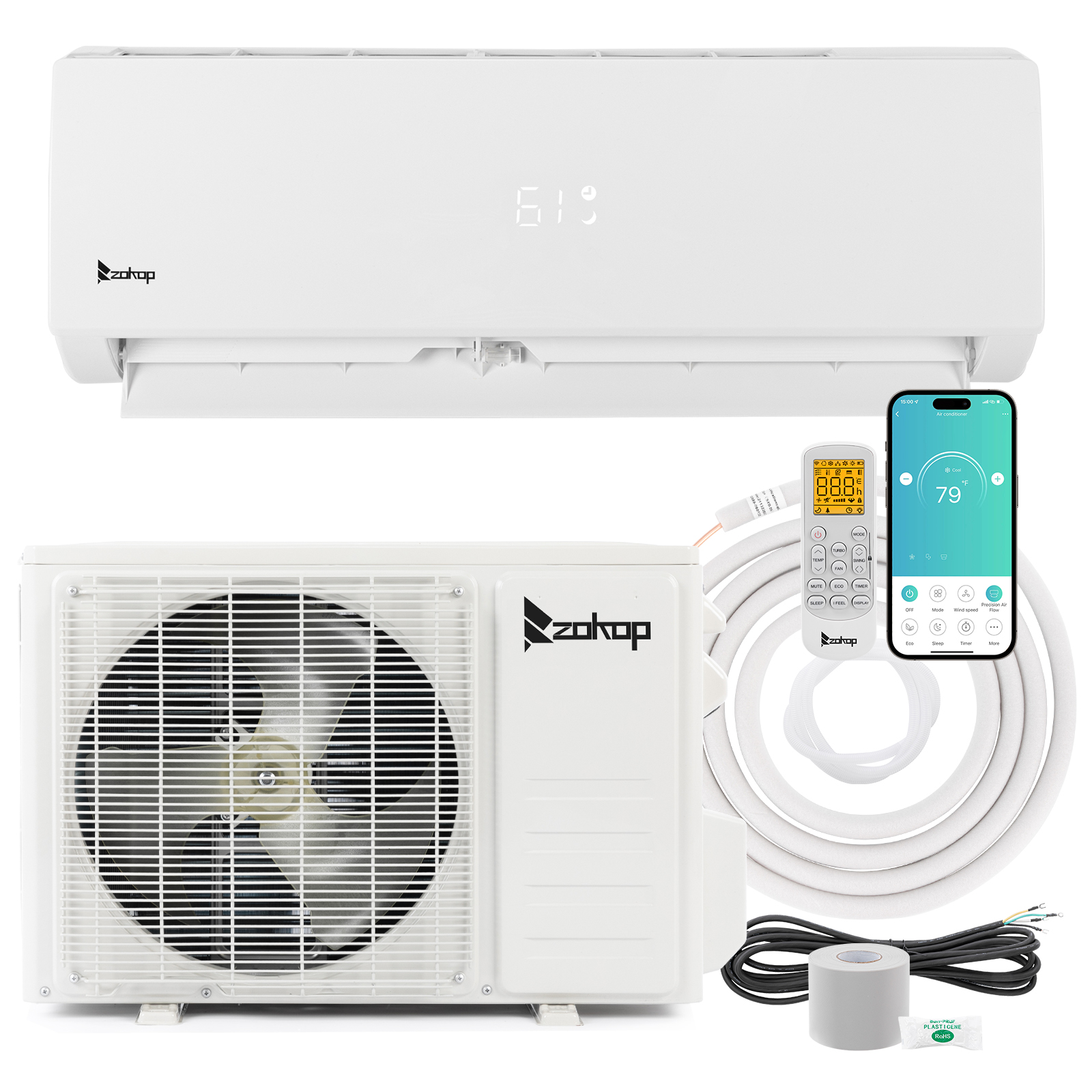 Zokop 9000-24000 BTU WIFI Mini Split Heating 19SEER Air Conditioner Inverter New