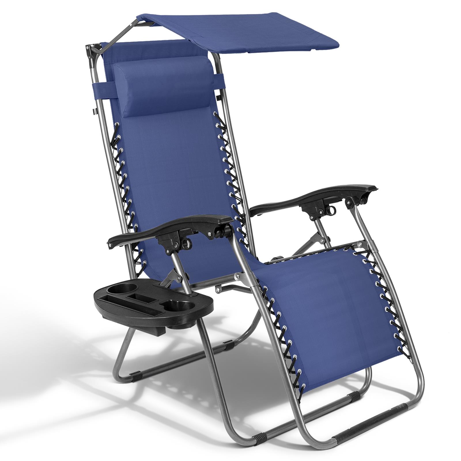Heavy Duty Zero Gravity Folding Lounge Beach Chair With Canopy + Cup Holder Gray - Picture 11 of 12
