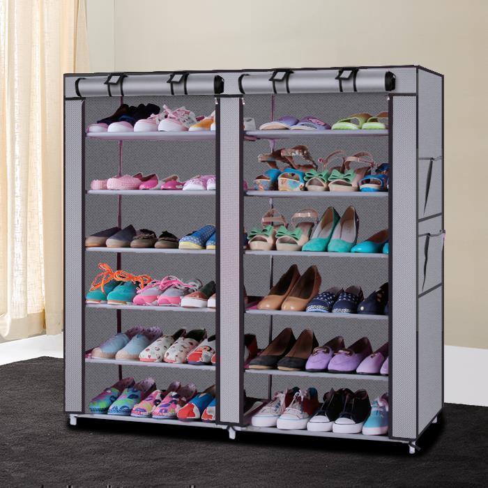 6 Tier Double Canvas Shoe Standing Storage Organiser Rack Holds 36 Pairs