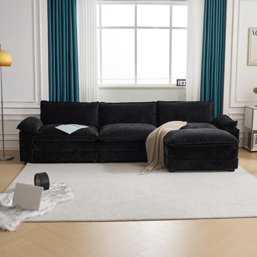 FCH L-Shaped Sectional Sofa Set - Chenille Upholstery, Solid Wood Frame, Mid-Century Modern, 3-4 Seat