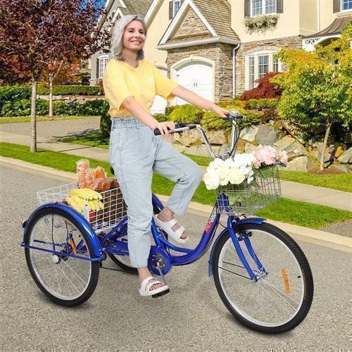 24'' 26'' Adult Tricycle Trike 7 Speeds 3 Wheel Bike Steel with Basket and Lock