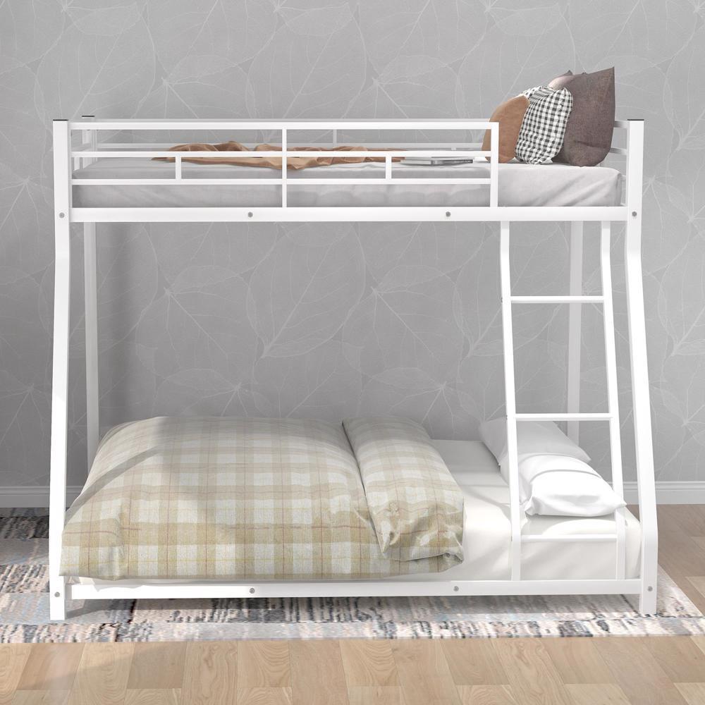 Twin over Full Metal Floor Bunk Bed with Sloping Stairs White/Black - Picture 11 of 12