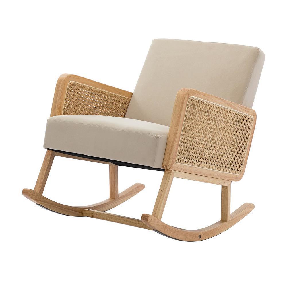 Modern Soft and Durable Wooden Rocking Chair with Rattan Arms
