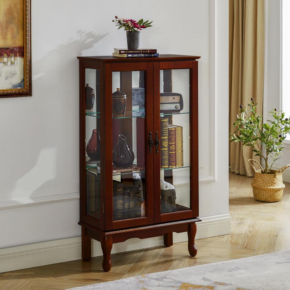 3 Tier Cabinet Diapaly Cabinet w/Adjustable Shelves&Mirrored Back Panel
