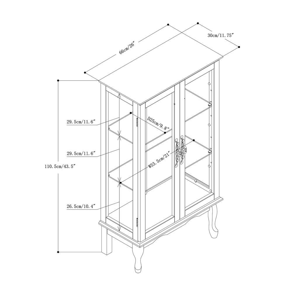 3 Tier Cabinet Diapaly Cabinet w/Adjustable Shelves&Mirrored Back Panel