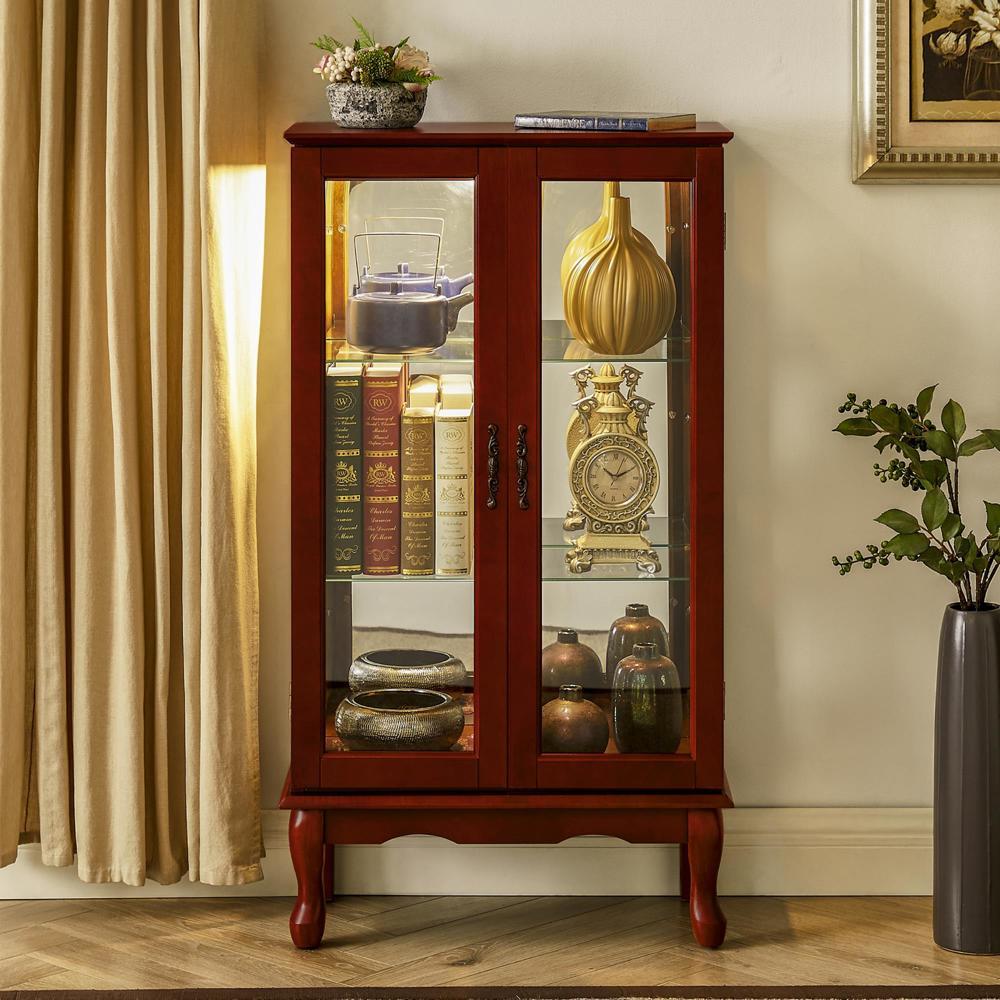 3 Tier Cabinet Diapaly Cabinet w/Adjustable Shelves&Mirrored Back Panel
