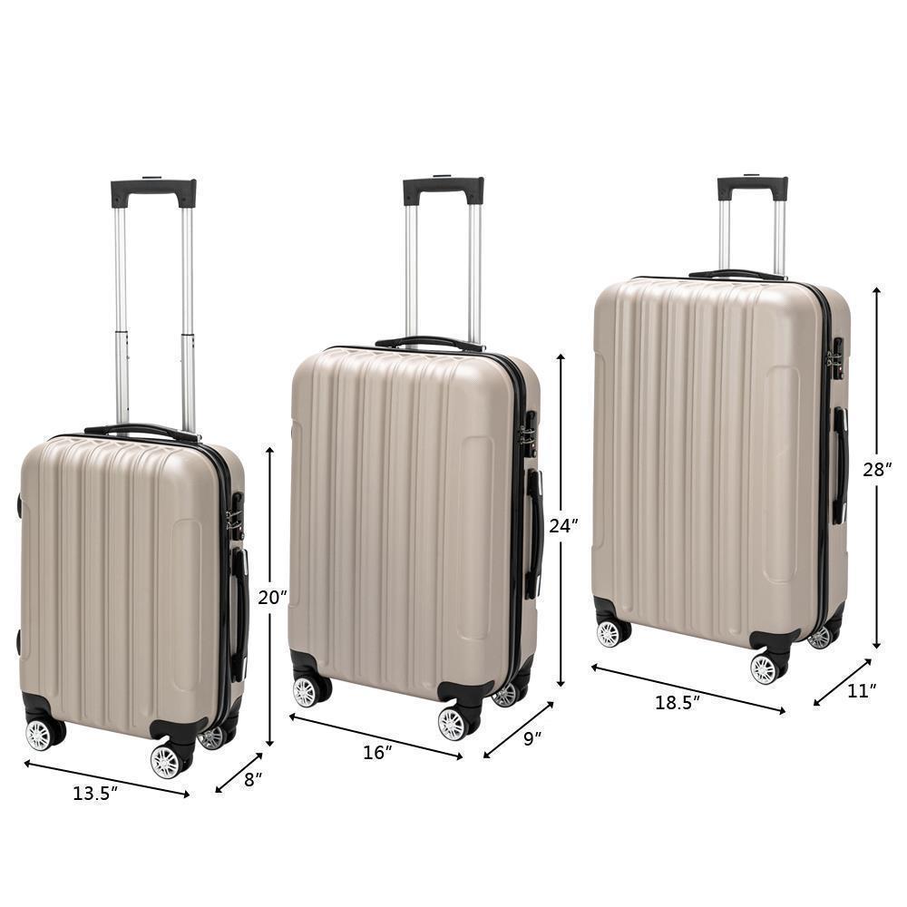 20 24 28" 3pcs Luggage Travel Set Bag ABS Trolley Hard Shell Suitcase w/TSA lock - Picture 26 of 33