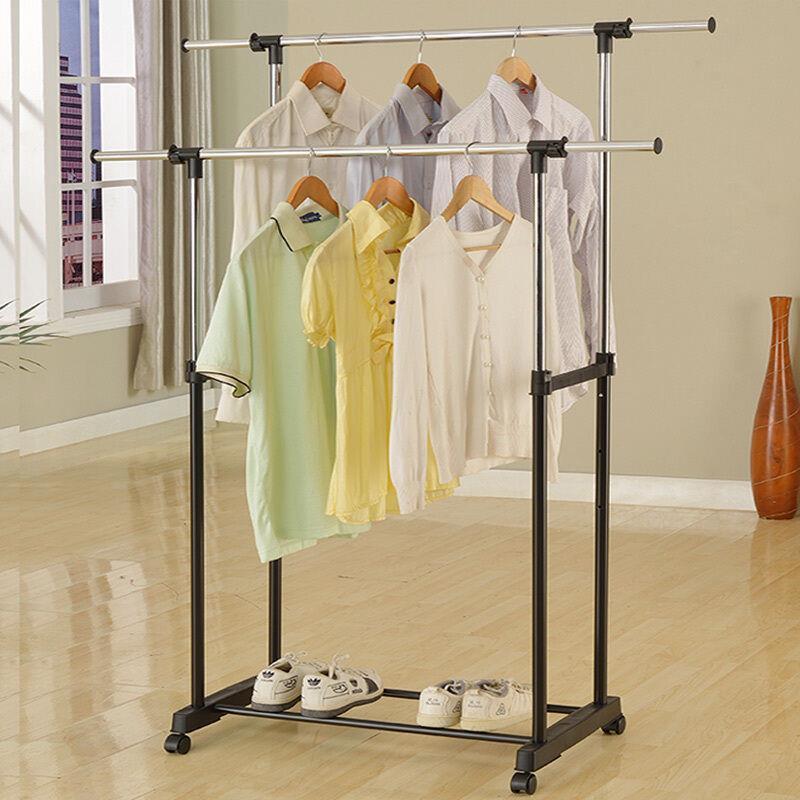 Single/Double Adjustable Portable Clothes Hanger Rolling Garment Rack Duty Rail - Picture 13 of 13
