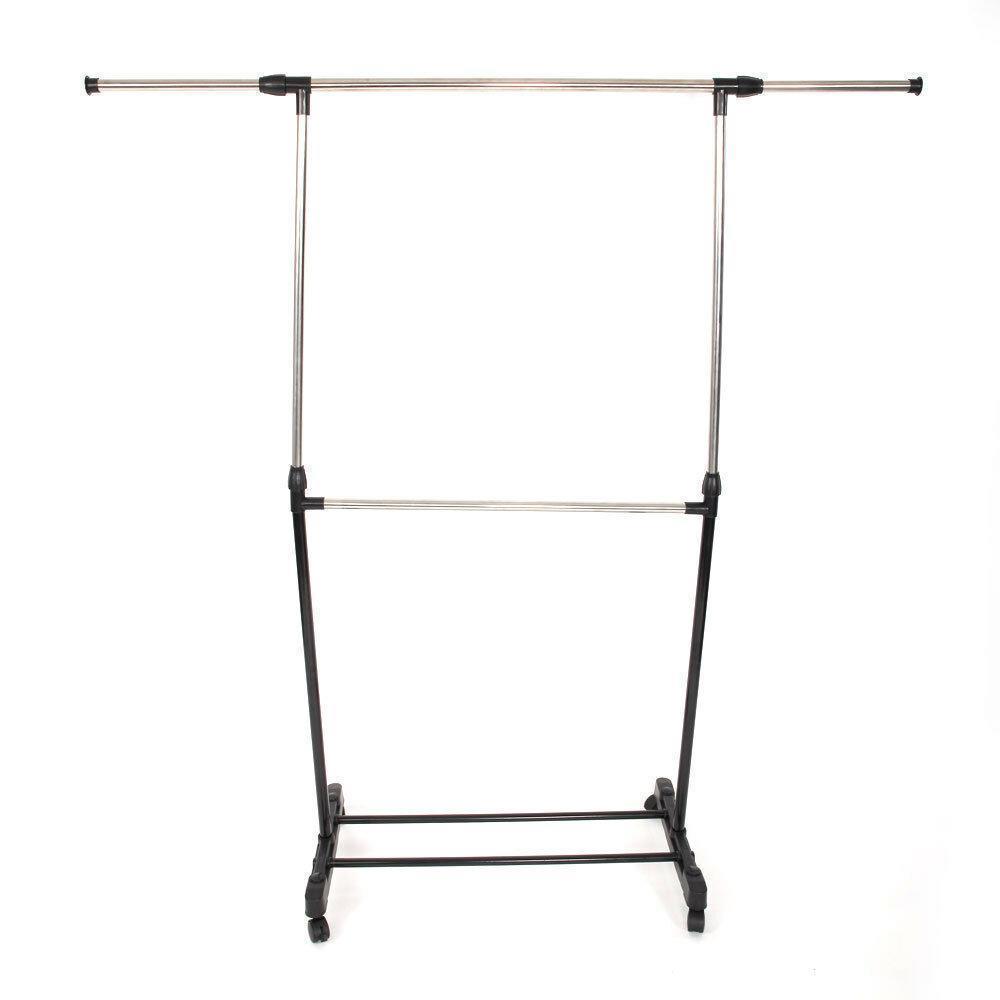 Single/Double Adjustable Portable Clothes Hanger Rolling Garment Rack Duty Rail - Picture 11 of 13