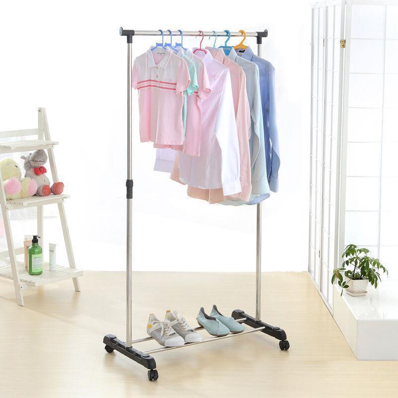 Single/Double Adjustable Portable Clothes Hanger Rolling Garment Rack Duty Rail - Picture 9 of 13