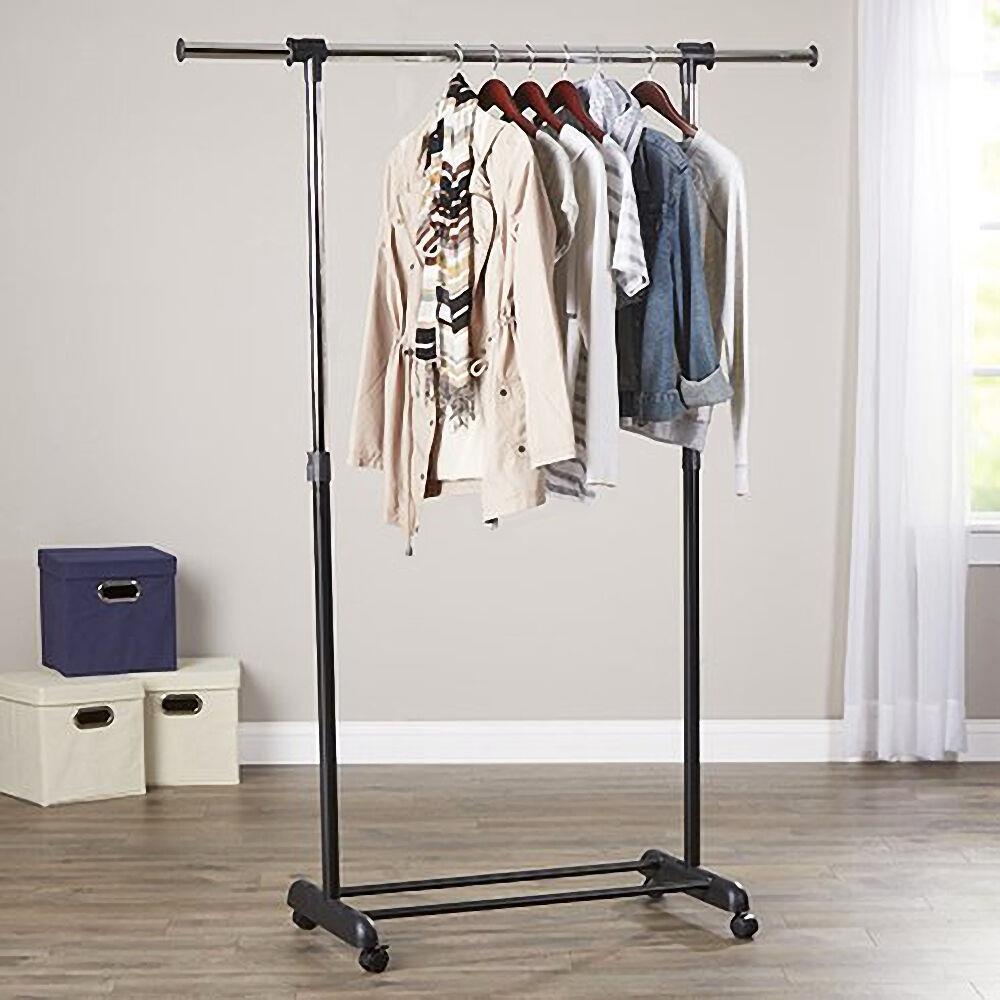 Single/Double Adjustable Portable Clothes Hanger Rolling Garment Rack Duty Rail - Picture 8 of 13